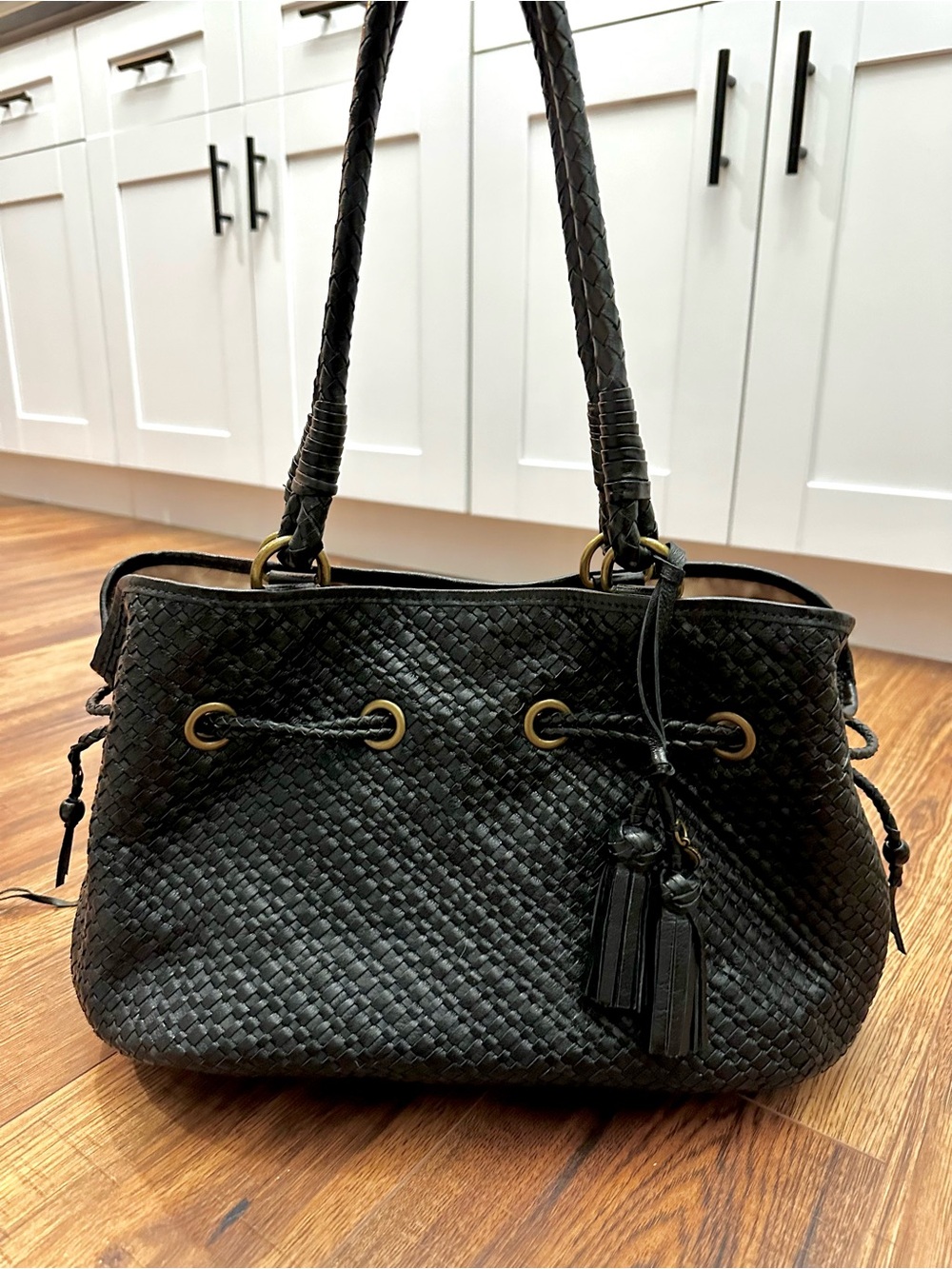 The Sak Woven Leather Hobo with side ties